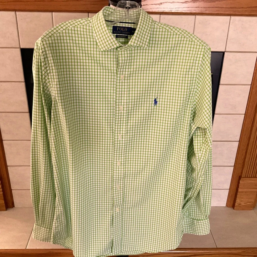 Polo Ralph Lauren Performance Green/White Check Long Sleeve Men’s Shirt,…